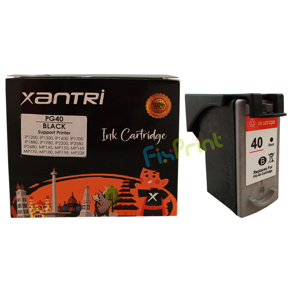 Cartridge Xantri Can PG40 Black Chip, Tinta Printer Can iP1200 iP1300 iP1600 iP1700 iP2200 MP150 MP160 MP170 MP180 MP450 MP460 iP1880 iP1980 MP145 MP198 MP228 MP476 MX308 MX318