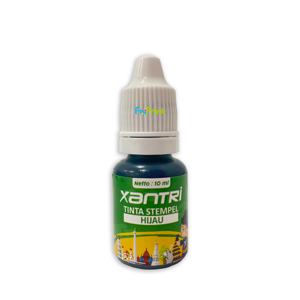 Tinta Stempel Xantri Hijau 10ml (Non Waterproof), Refill Stamp Green 10ml