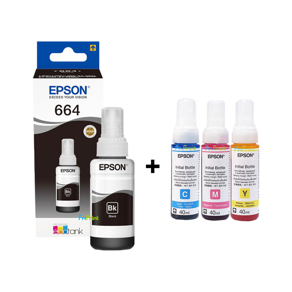 BUNDLING Tinta Refill Printer Epson L120 L121 664 Original Loosepack CMY 40ml + Black with Box 70ml