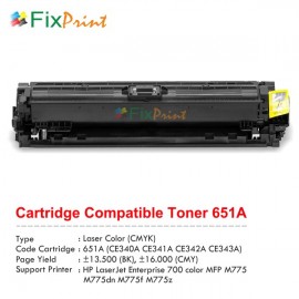 Cartridge Toner Compatible HPC CE342A CE272A 651A Yellow, Printer HPC LaserJet Enterprise 700 color MFP M775 M775dn M775f M775z CP5520 CP5525 CP5525dn CP5525n CP5525xh MFP M750 M750dn M750n M750xh