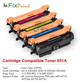 Cartridge Toner Compatible HPC CE340A CE270A 651A Black, Printer HPC LaserJet Enterprise 700 color MFP M775 M775dn M775f M775z CP5520 CP5525 CP5525dn CP5525n CP5525xh MFP M750 M750dn M750n M750xh